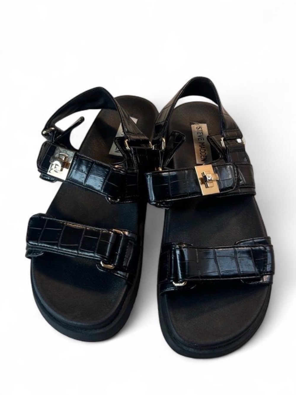 Steve Madden Kids Black Croc-Embossed Buckle Sandals